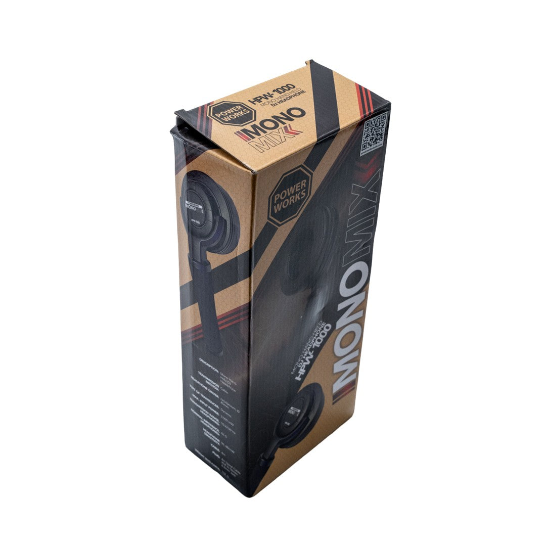 Powerworks HPW-1000 DJ Mono Hand-Held Headphone-Top Front Left Box
