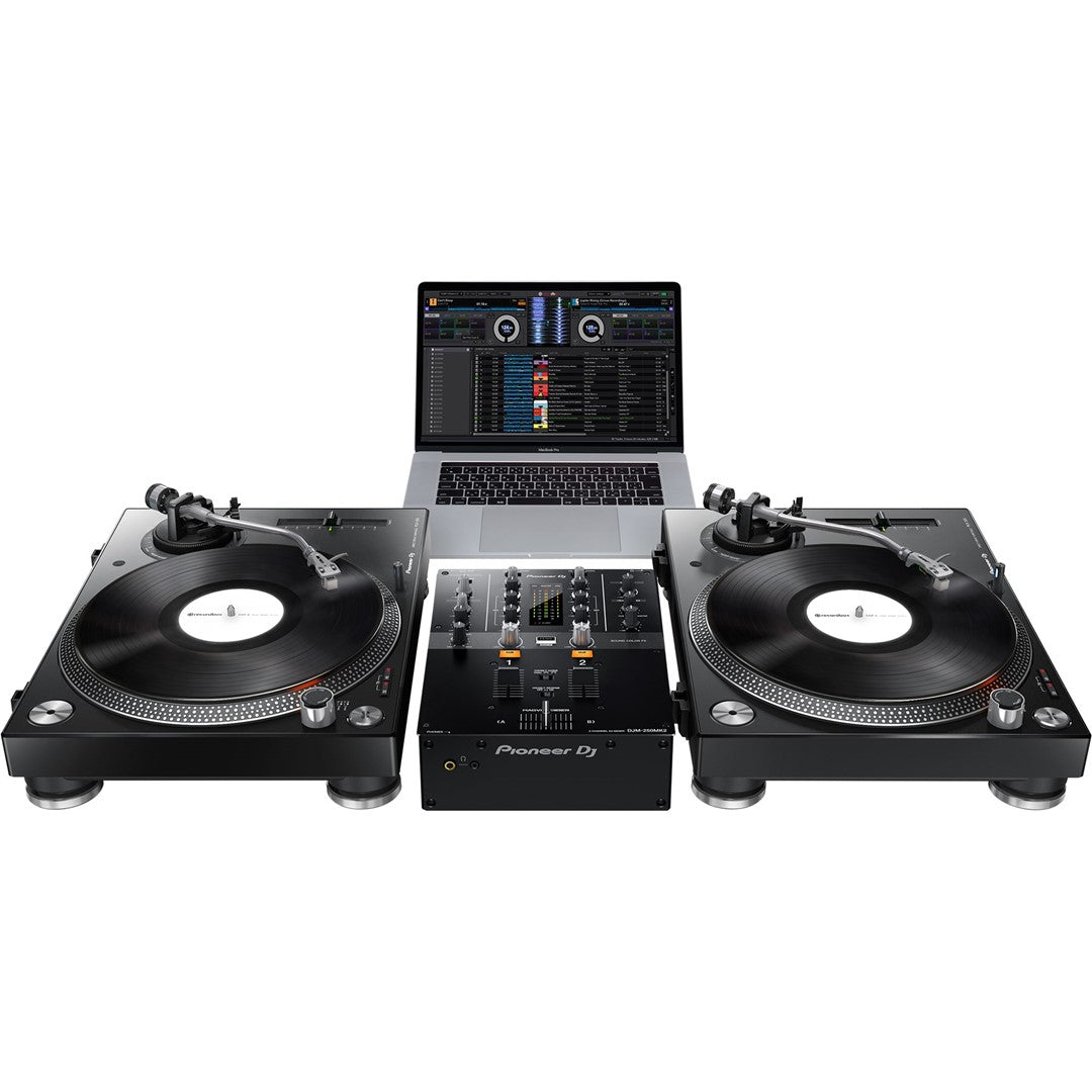 Pioneer DJ DJM-250MK2 2-channel DJ Mixer with Independent Channel Filter Set up 3 PLX-1000 and Rekordbox