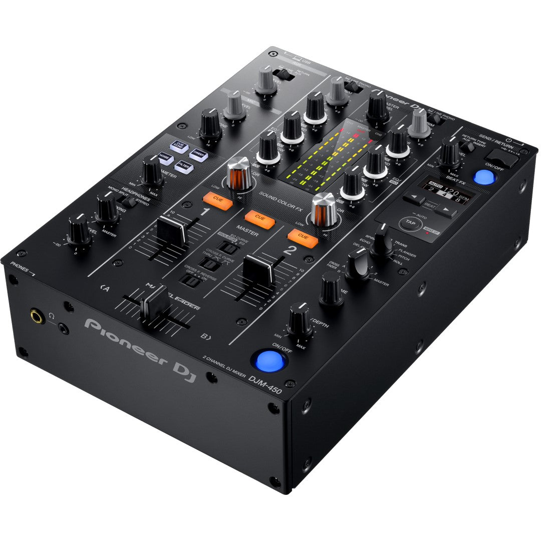 Pioneer DJ DJM-450 2-channel DJ Mixer with Beat FX and Sound Colour FX Top Front Right View