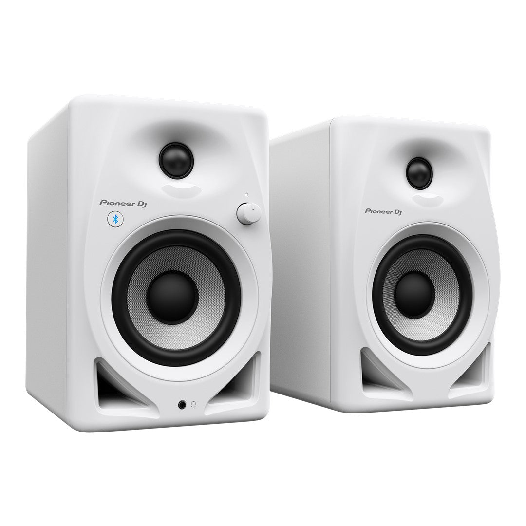 Pioneer DJ DM-40D-BT-W 4” Desktop Monitor System with Bluetooth in White (Pair) Front Left View