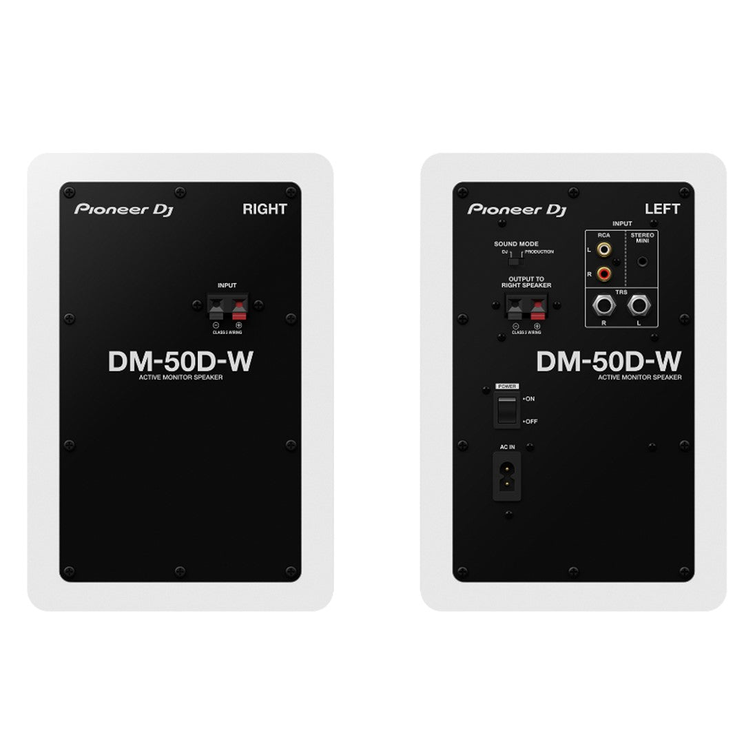 Pioneer DJ DM-50D-W 5” White Desktop Monitor System (Pair) Rear View