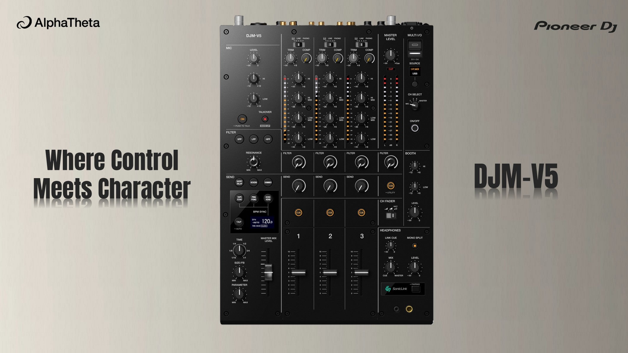 The AlphaTheta DJM-V5 | Precision Control with Creative Character