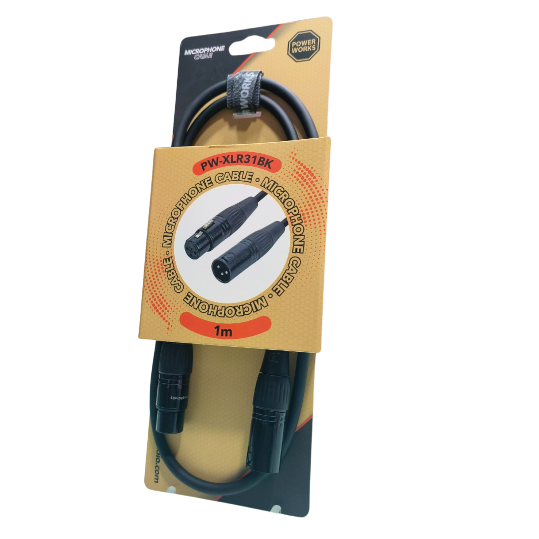 PowerWorks PW-XLR31BK 1M XLR Male to Female Cable-Angle