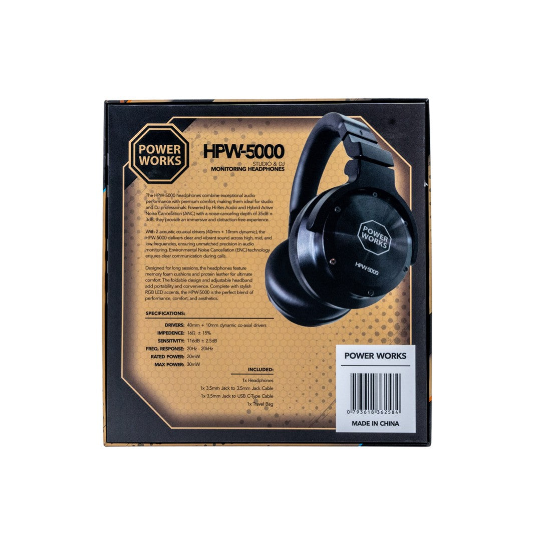 PowerWorks HPW-5000 Studio & DJ Headphones-Box Rear