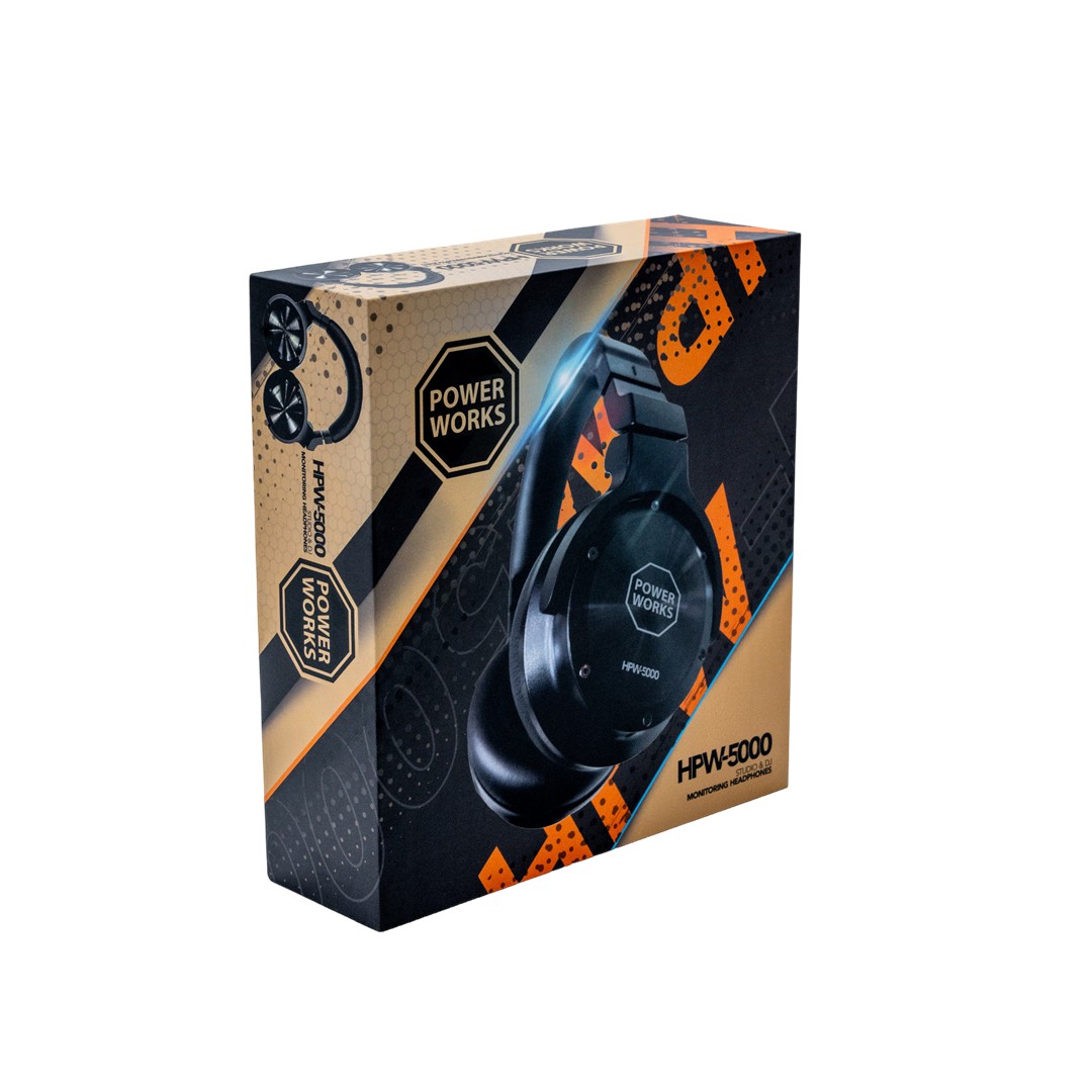 PowerWorks HPW-5000 Studio & DJ Headphones-Box Top Front Left