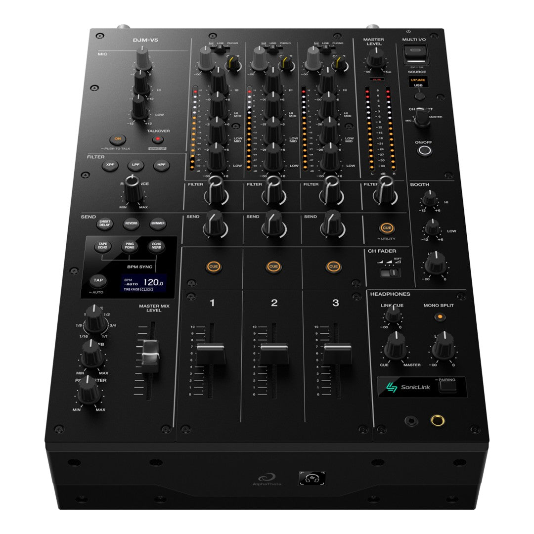 AlphaTheta DJM-V5 3-Channel Professional DJ Mixer Top Front View