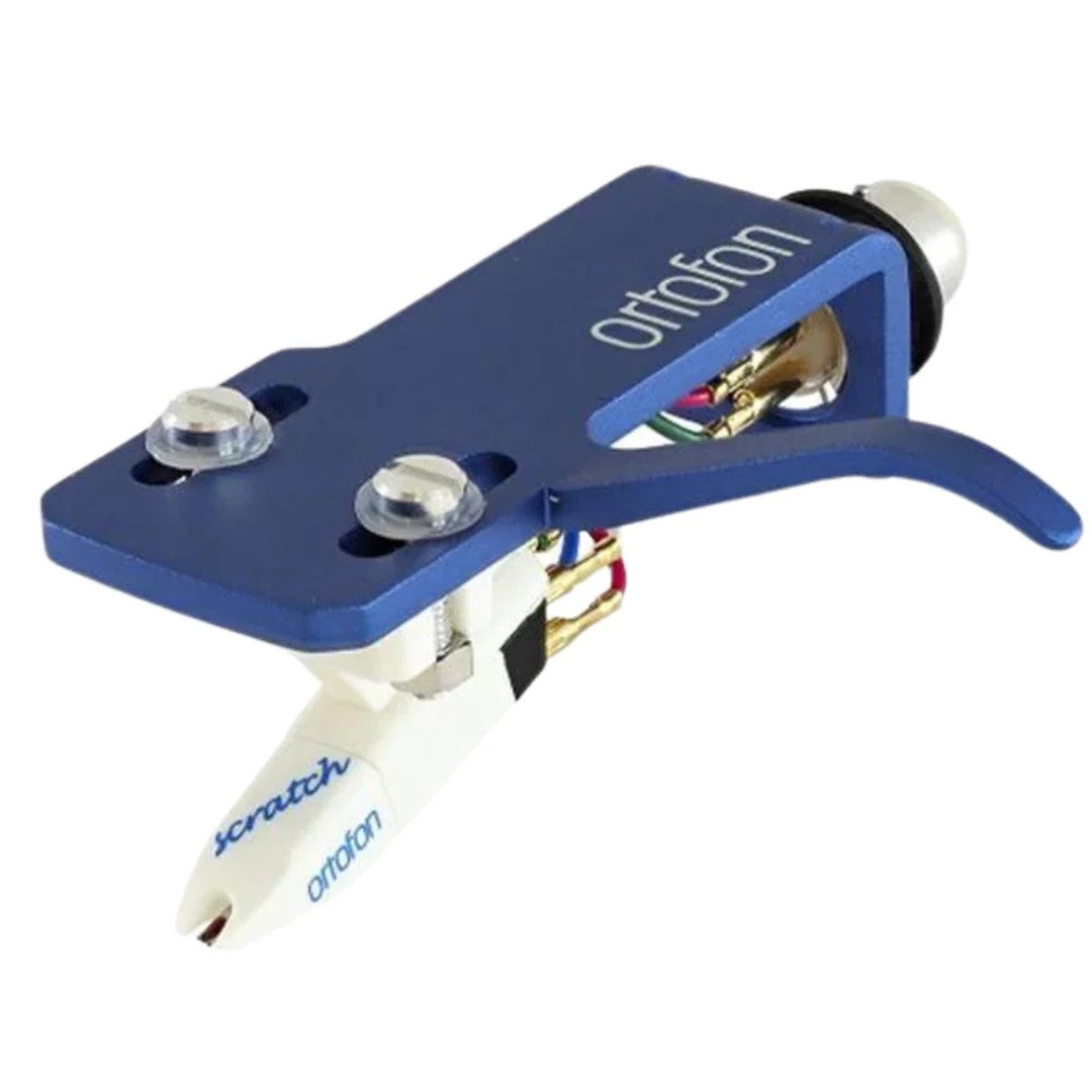 Ortofon OM SCRATCH ON SH4 OM Scratch White Premounted on Blue Headshell Top Front Right View