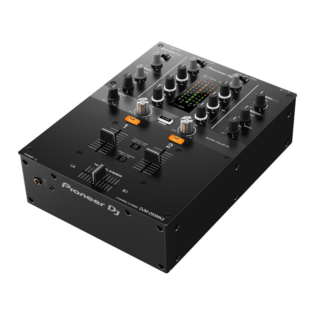 Pioneer DJ DJM-250MK2 2-channel DJ Mixer with Independent Channel Filter Top Front Right View