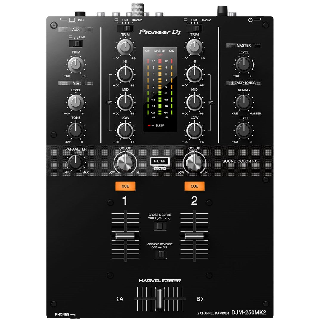 Pioneer DJ DJM-250MK2 2-channel DJ Mixer with Independent Channel Filter Top View