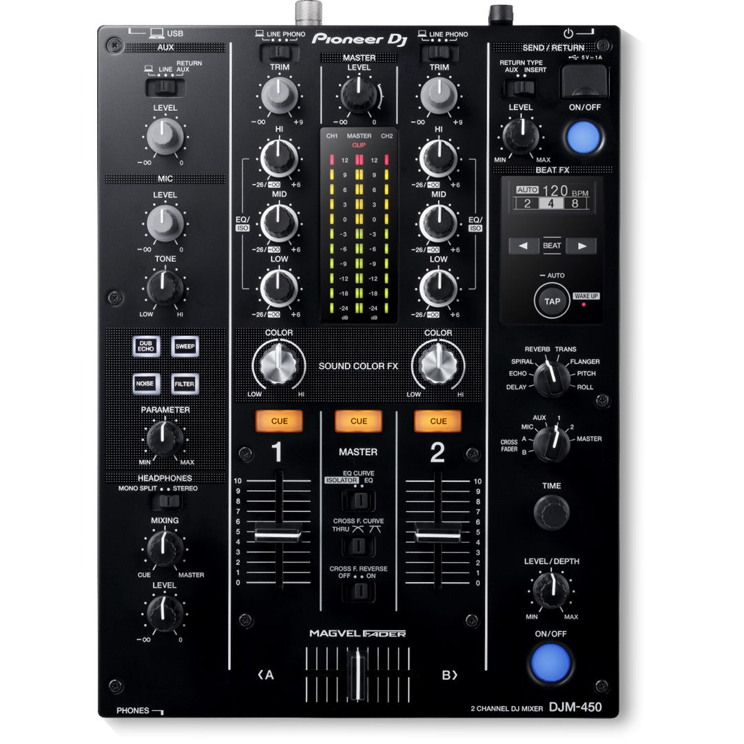 Pioneer DJ DJM-450 2-channel DJ Mixer with Beat FX and Sound Colour FX Top View