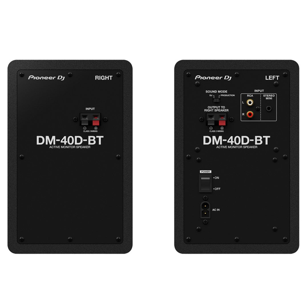 Pioneer DJ DM-40D-BT 4” Desktop Monitor System with Bluetooth in Black (Pair) Rear View